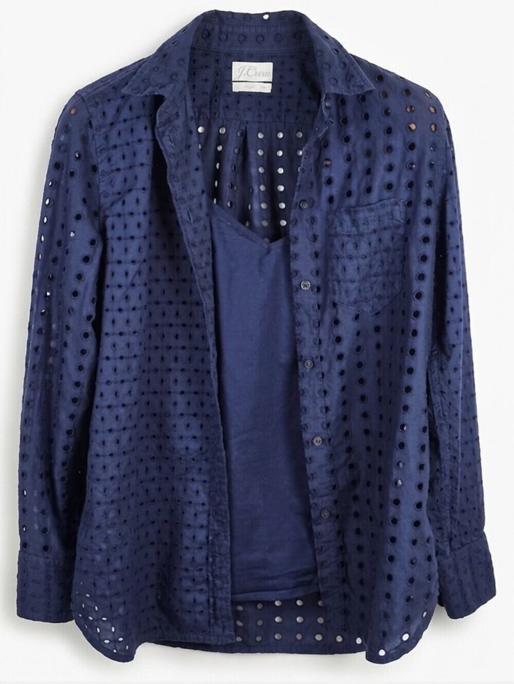 J.Crew Classic Fit Eyelet Button Down Shirt & Cami Set Embroidered Trim Size 4